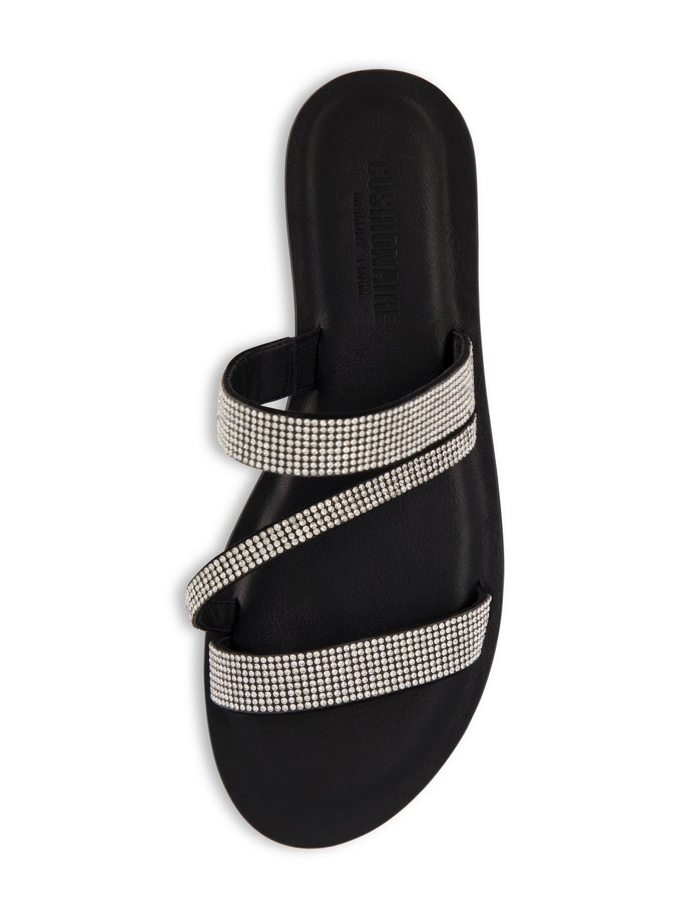 Black Rhinestone Triple-Strap Slide Sandals